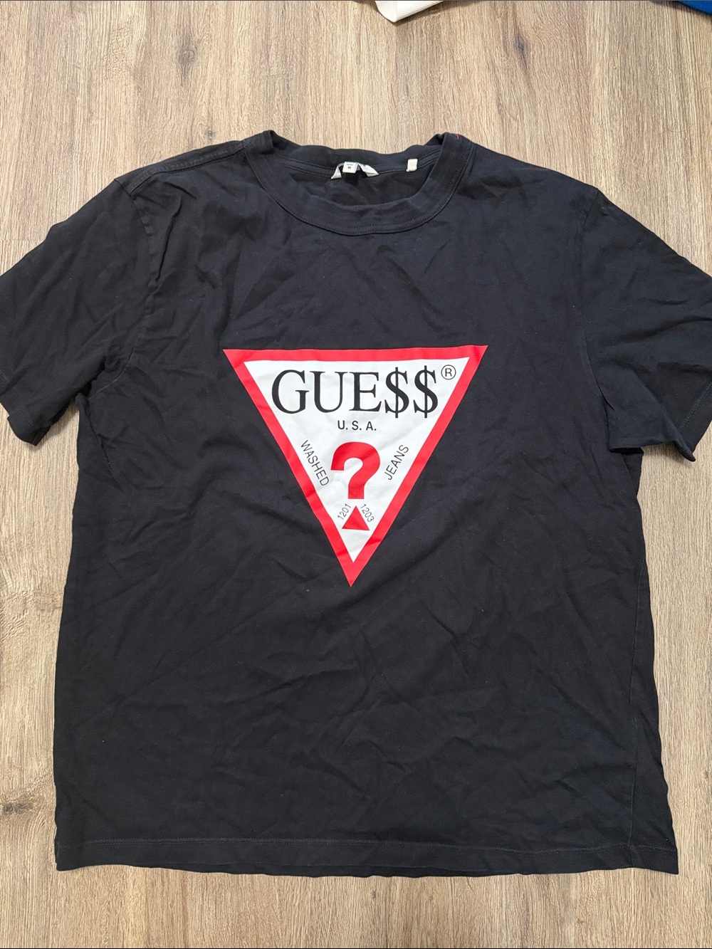 Guess x ASAP Rocky - Black Short-Sleeve Tee with Red Triangle Logo
